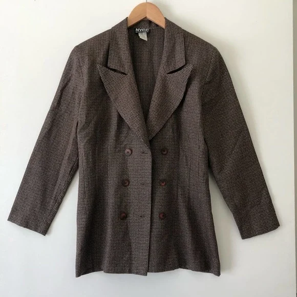 Vintage 90s Double Breasted Blazer Houndstooth Print Brown Red Women's 12 - Picture 7 of 7